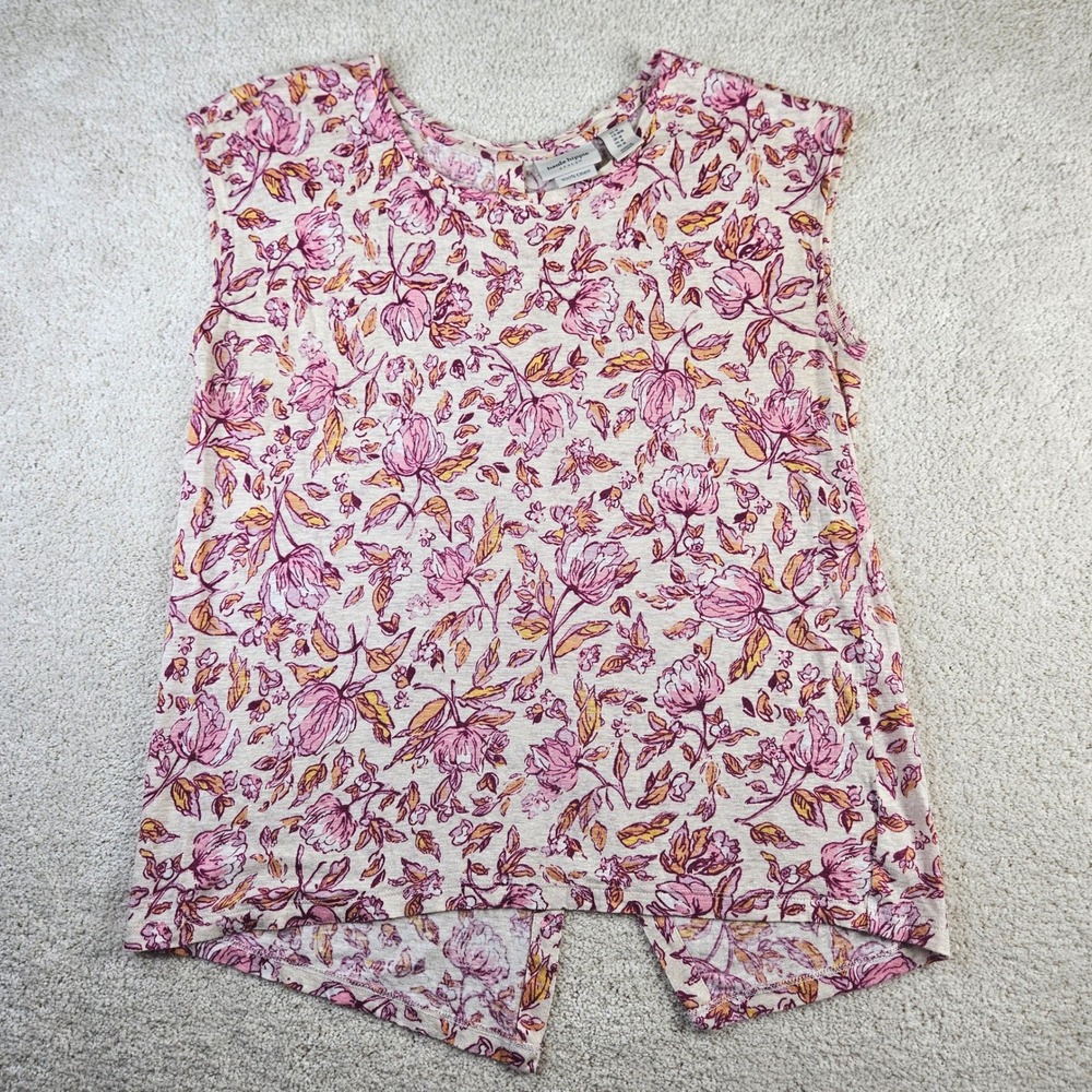 Women's Haute Hippie Boho Style Linen Floral Sleeveless Button Back Top Size‎ M